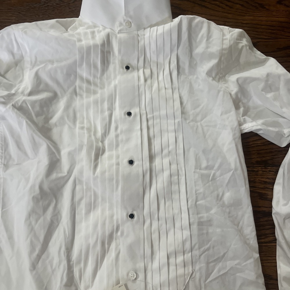 NEW JF J Ferrar Men's Size S 14" 32-33 Slim Fit White Tuxedo Shirt French Cuffs - Picture 2 of 8